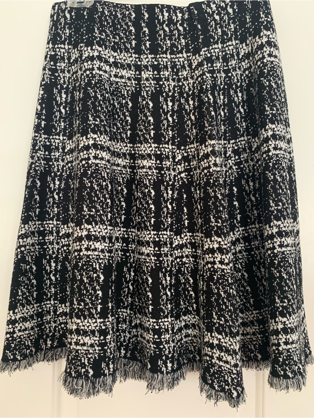Milano Women’s Black & White tweed Skirt with fringed  hem.